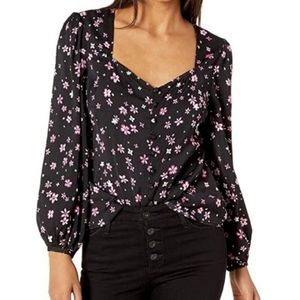 Cupcakes and Cashmere Sapphire Long Sleeve Floral Print Button Front Blo…